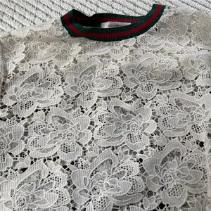 Storets white lace short sleeve shirt with Gucci style collar
